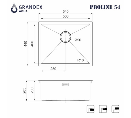 Кухонная мойка Grandex Aqua Proline 504174, сатин