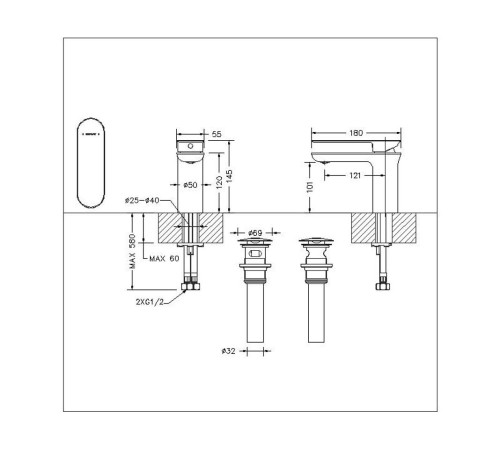Смеситель для раковины Bravat Gina F165104C-ENG, хром