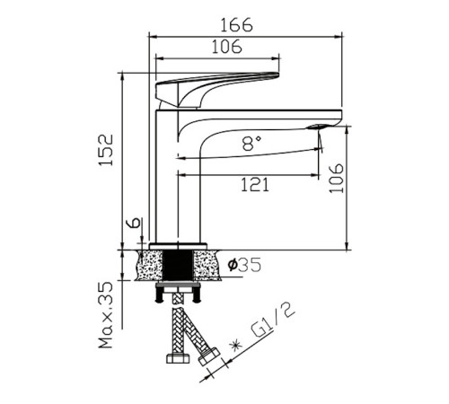 Cмеситель для раковины KNOTLOR KN-80, хром