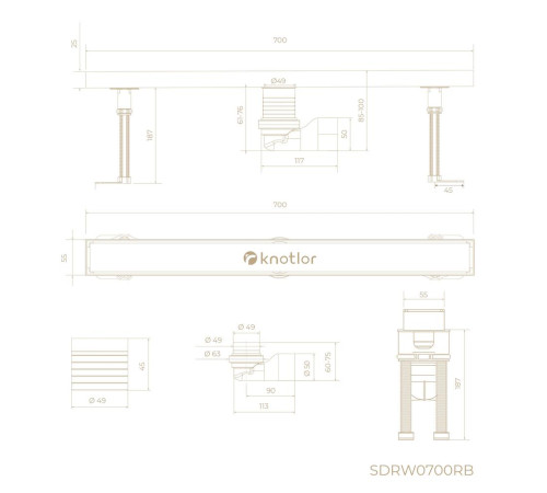 Душевой трап линейный Knotlor SDRW0700RB, бронза