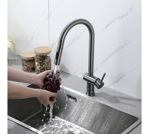 Смеситель для кухни с выдвижным изливом и режимом душ FRAP F60807-9, оружейная сталь