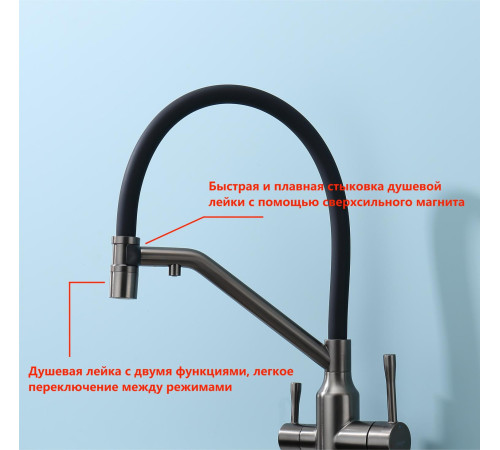 Смеситель для кухни с подключением фильтра Raglo R81.62.09, графит