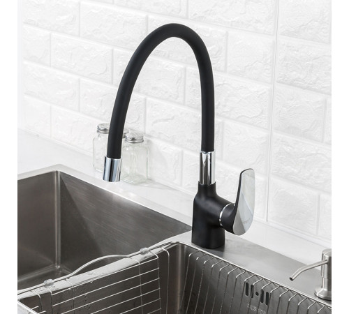 Смеситель для кухни с гибким изливом FRAP F4453-04, черный