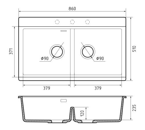 Кухонная мойка Rivelato Фондо 8638-2, белый