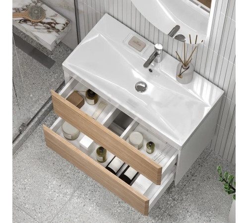 Тумба с раковиной подвесная Velvex Gesso tp.GES.9696.80.2Y белый матовый/дуб сонома, 80 см