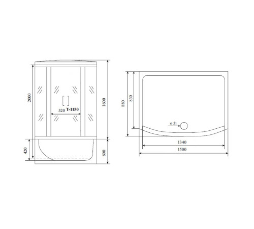 Душевая кабина (душевой бокс) Timo Standart T-1150, 150x88x220