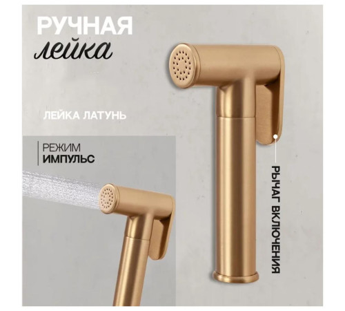 Гигиенический душ со смесителем встраиваемый Hansberge H3099MG, матовое золото