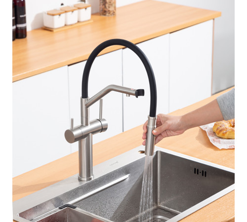 Смеситель для кухни с гибким изливом и подключением фильтра GAPPO G4399-85, сатин