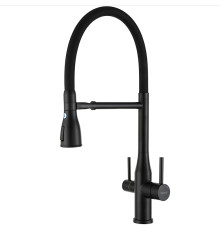 Смеситель для кухни с гибким изливом и подключением фильтра GAPPO G4399-76, черный
