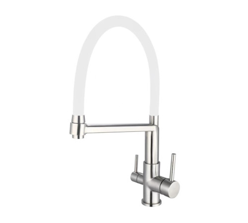 Смеситель для кухни с гибким изливом и подключением фильтра Esko Kitchen K26 W, сатин/белый