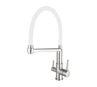 Смеситель для кухни с гибким изливом и подключением фильтра Esko Kitchen K26 W, сатин/белый