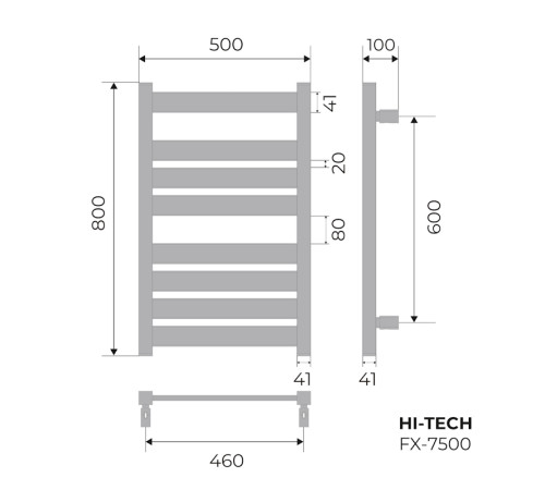 Полотенцесушитель электрический Fixsen HI-TECH 800х500 FX-7500B, черный