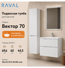 Тумба с раковиной подвесная RAVAL Вектор 70, белый