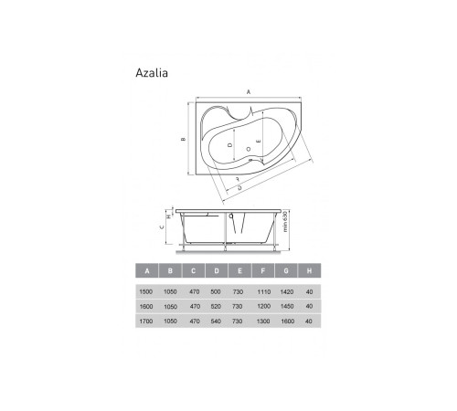 Ванна акриловая правосторонняя Vayer Azalia Гл000006725, 150x105