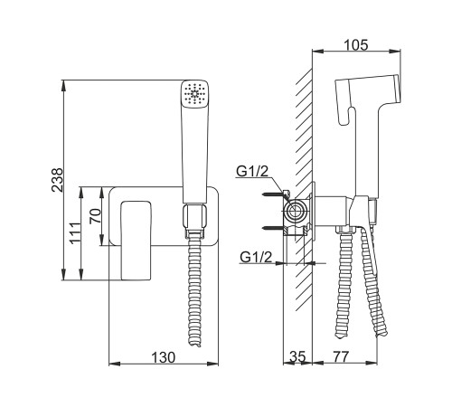 Гигиенический душ со смесителем FRAP F2084-6, черный