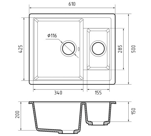 Кухонная мойка GranFest QUADRO 610K, иней