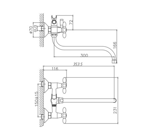 Смеситель для ванны Cron CN22127-8, белый