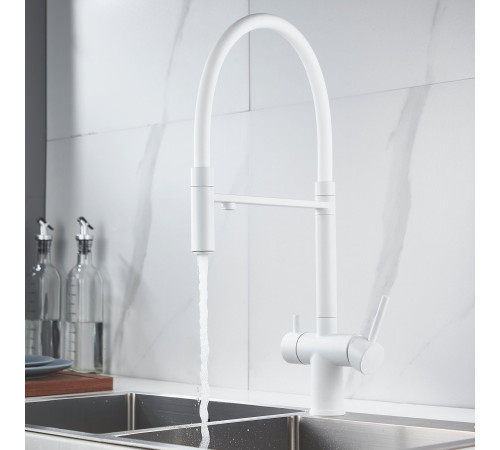 Смеситель для кухни с подключением фильтра Shevanik S178C, белый