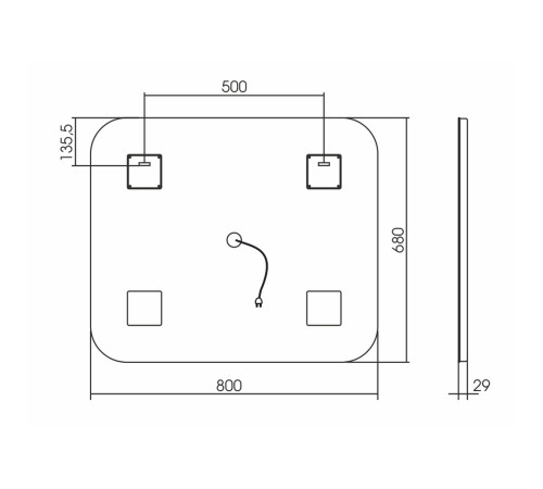 Зеркало RAVAL Призма Prz.02.800x680/W/RL, 80 см