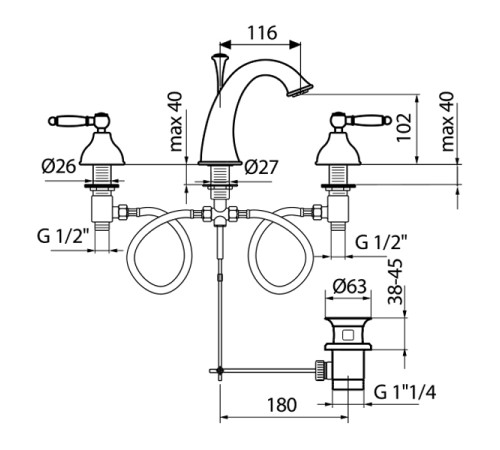 Смеситель для раковины Webert Dorian DO750101010, золото