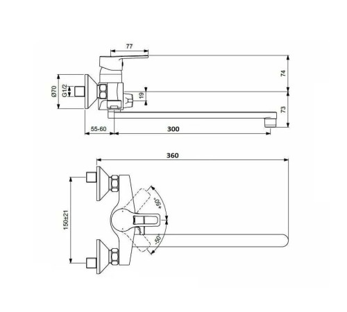 Смеситель для ванны D-Lin D147456-6, хром