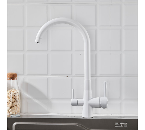 Смеситель для кухни с подключением фильтра Shevanik S428C, белый