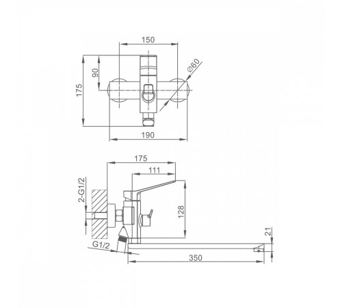 Смеситель для ванны Prohanss P66.22, хром