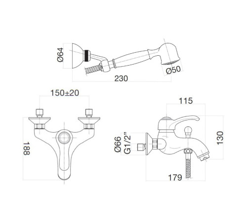 Смеситель для ванны Webert Aurora AU850101010(153), золото