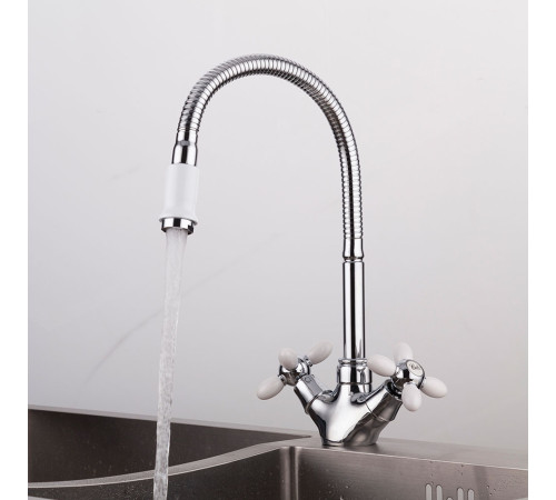 Смеситель для кухни с гибким изливом FRUD R43127-7, хром/белый