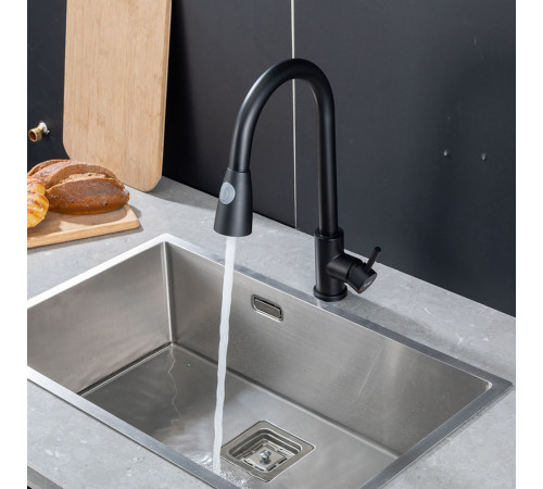 Смеситель для кухни с выдвижным изливом и режимом душ FRAP F60991-6, черный
