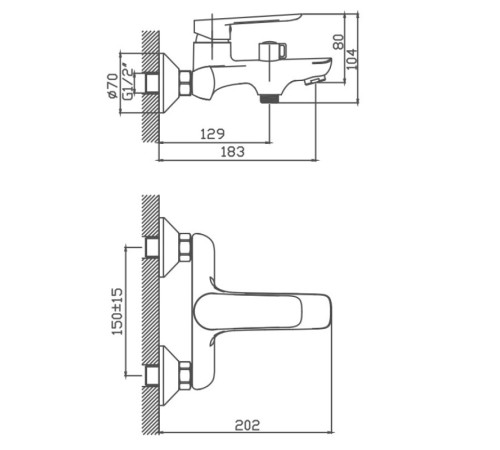 Смеситель для ванны Cron CN60521, хром