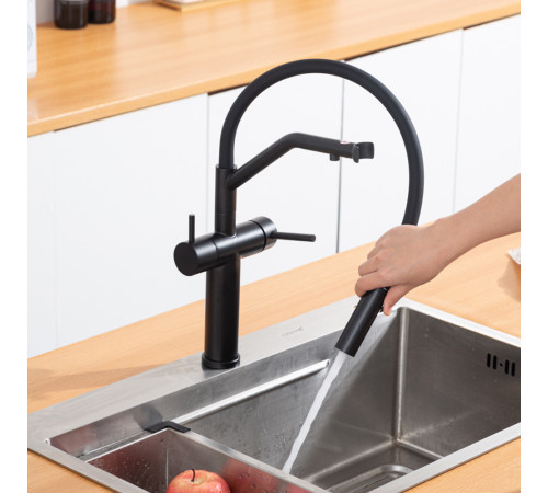 Смеситель для кухни с гибким изливом и подключением фильтра GAPPO G4399-86, черный