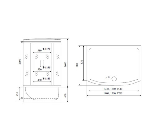 Душевая кабина (душевой бокс) Timo Comfort Fabric Glass T-8870F, 170x88x220