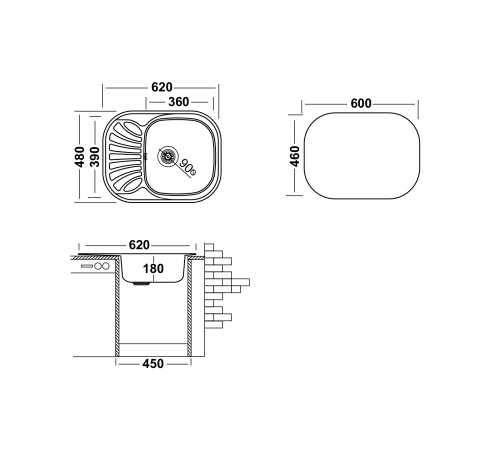 Кухонная мойка UKINOX Галант GAL620.480 -GT8K 2L, 48*62