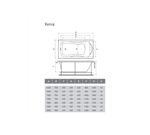 Ванна акриловая Relisan XENIA Гл000000981, 170x75