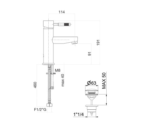 Смеситель для раковины (с донным клапаном) Fiore XENON 44NN5271, черный
