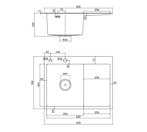 Мойка для кухни Fmark FSC6550Q-L, графит