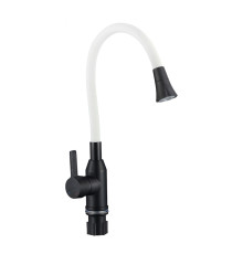 Смеситель для кухни с гибким изливом и режимом душ Fmark FS8277H-02, черный/белый
