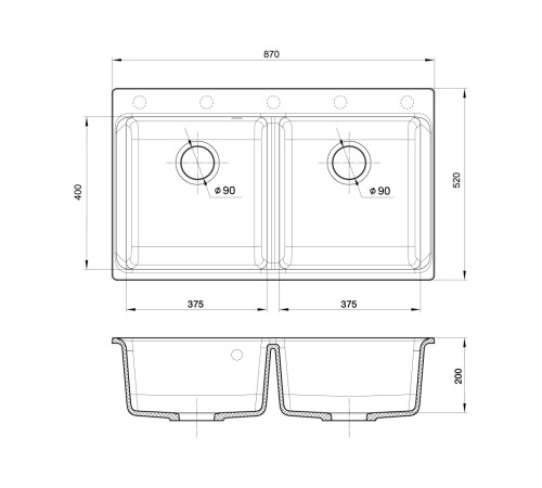 Кухонная мойка Rivelato AXEL X-90-2D, топаз