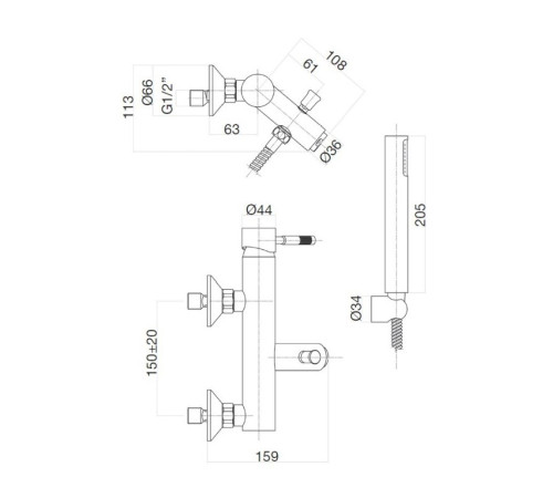 Смеситель для ванны Webert Rimini RI850101010, золото