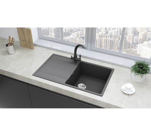 Кухонная мойка Ulgran Quartz Prima 850-09, мокрый асфальт