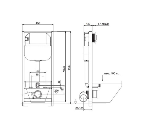 Инсталляция для подвесного унитаза Maretti AC11P4534, без клавиши