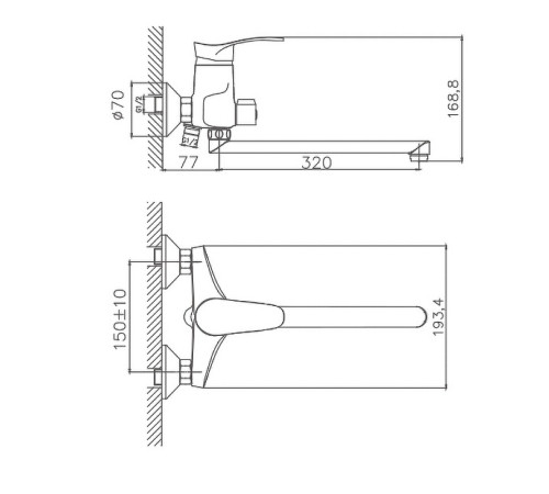 Смеситель для ванны Cron CN2201, хром