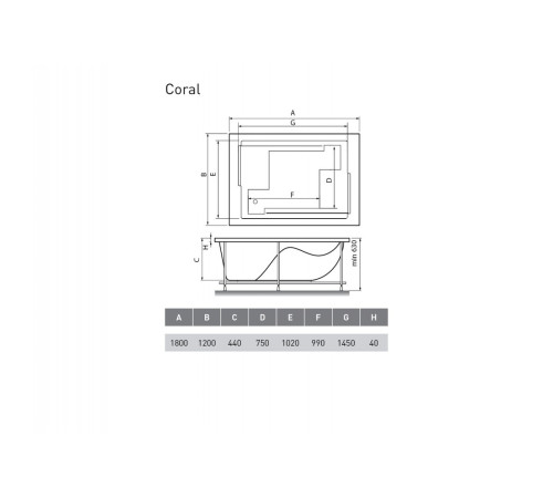 Ванна акриловая Vayer Coral Гл000006812, 180x120