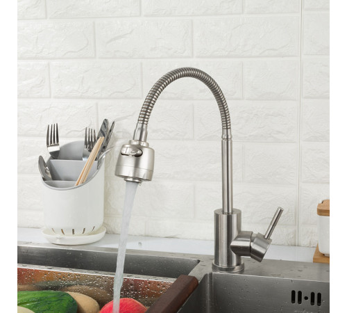 Смеситель для кухни с гибким изливом и режимом душ FRAP F44899-1, сатин