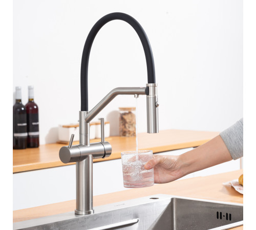 Смеситель для кухни с гибким изливом и подключением фильтра GAPPO G4399-85, сатин