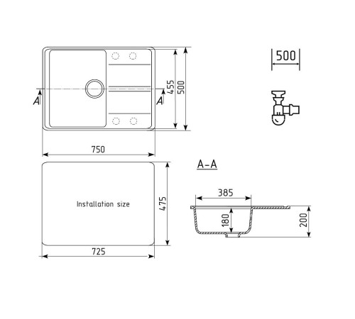 Кухонная мойка Ulgran Quartz Prima 750-09, мокрый асфальт