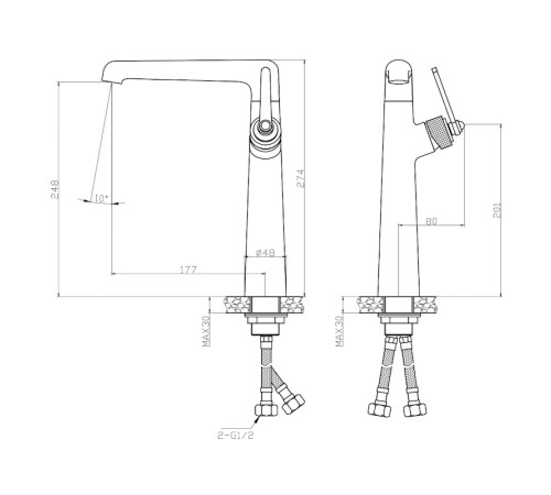 Смеситель для раковины высокий Esko BG25B, черный