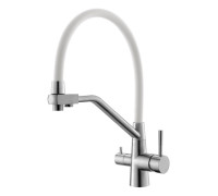 Смеситель для кухни с гибким изливом и подключением фильтра Esko Kitchen K25 W, сатин/белый