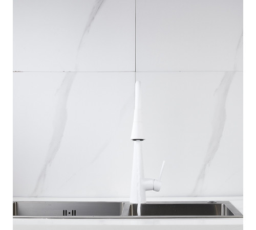 Смеситель для кухни с гибким изливом и режимом "душ" Rose R213C, белый